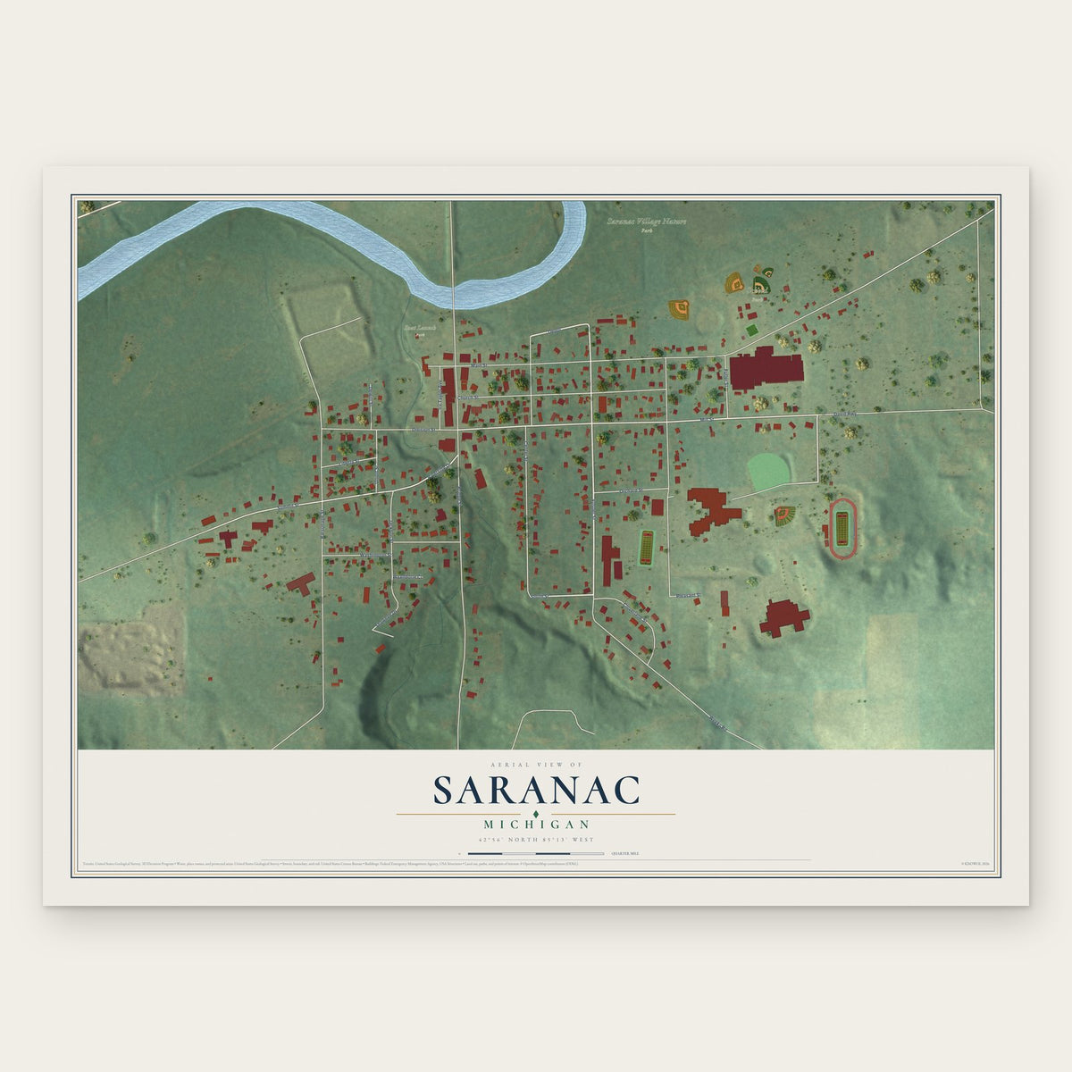 Saranac, Michigan map print, the full design