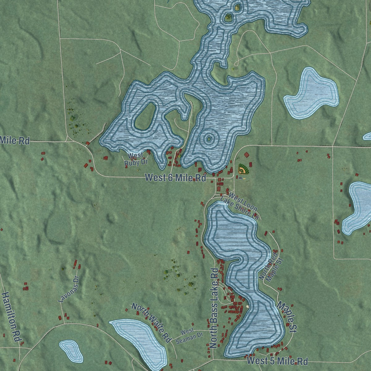 Close-up of the map of Sauble, Michigan print showing street and building detail