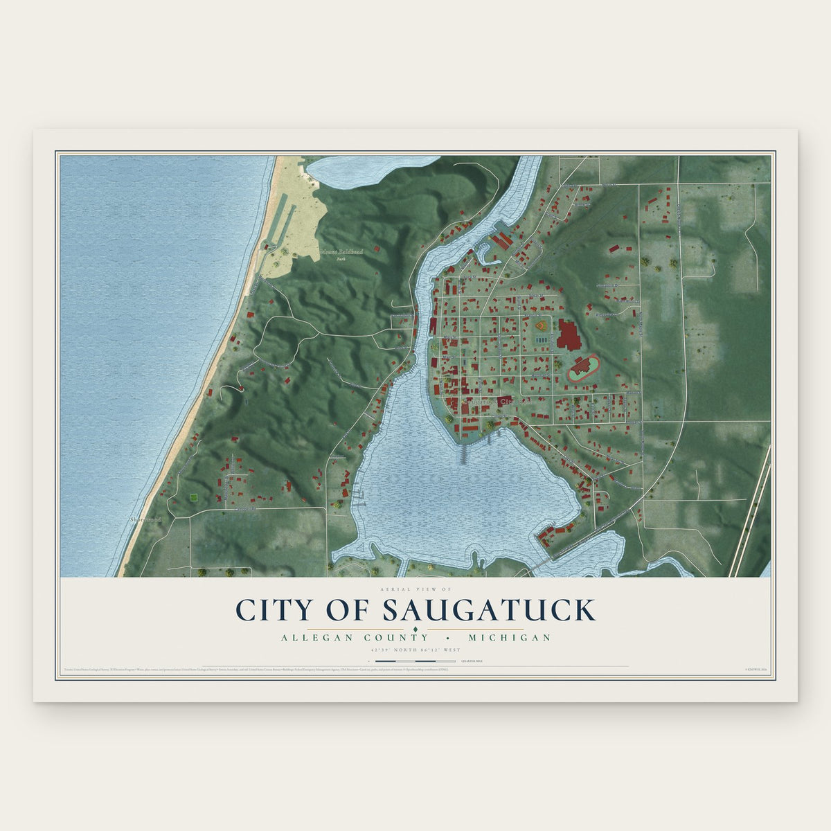 Saugatuck, Michigan map print, the full design