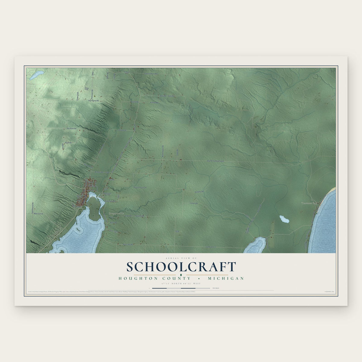 Schoolcraft, Houghton County, Michigan map print, the full design