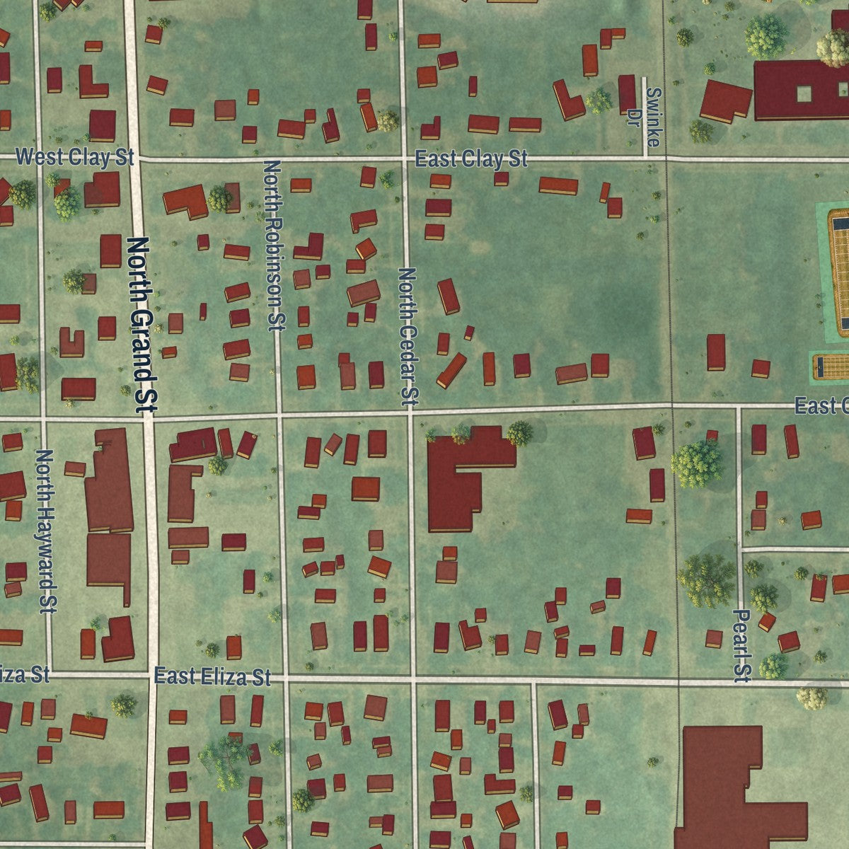 Close-up of the map of Schoolcraft, Michigan print showing street and building detail