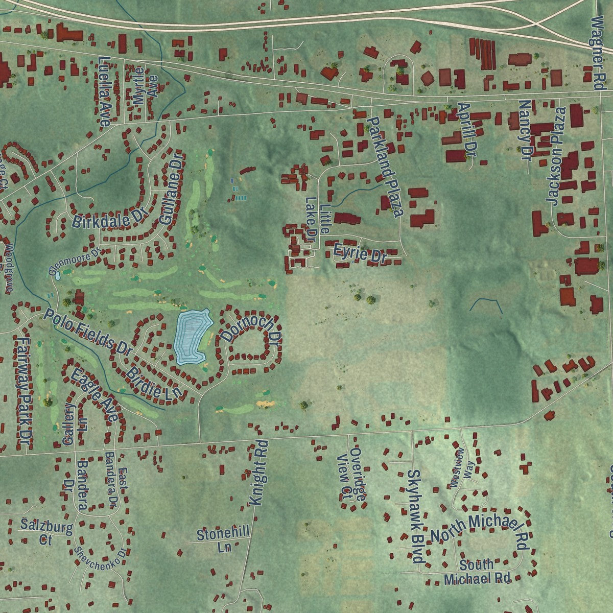 Close-up of the map of Scio, Michigan print showing street and building detail