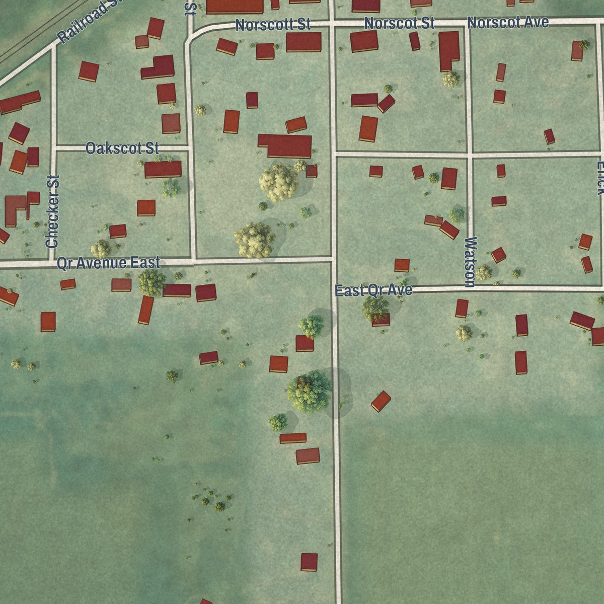Close-up of the map of Scotts, Michigan print showing street and building detail