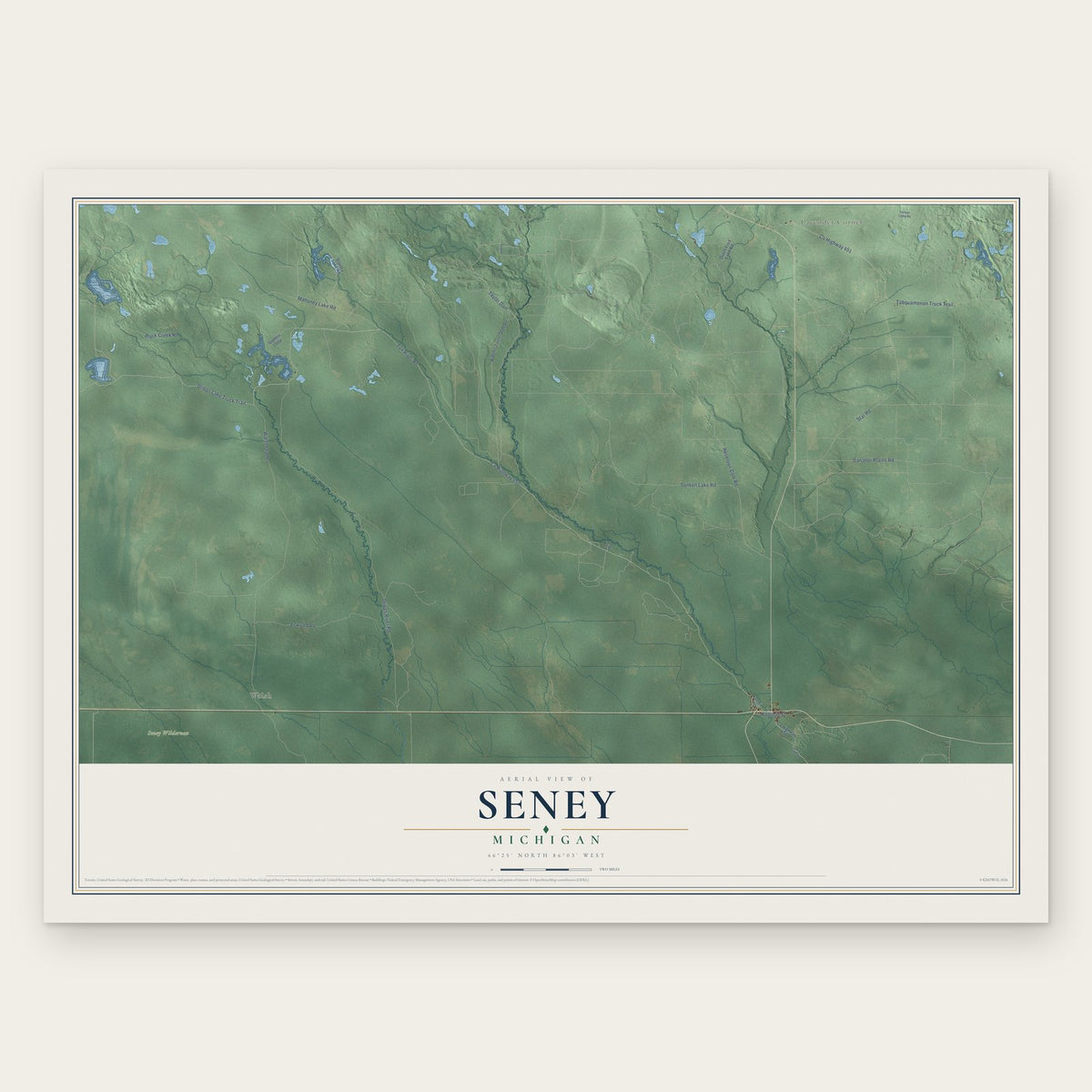 Seney, Michigan map print, the full design