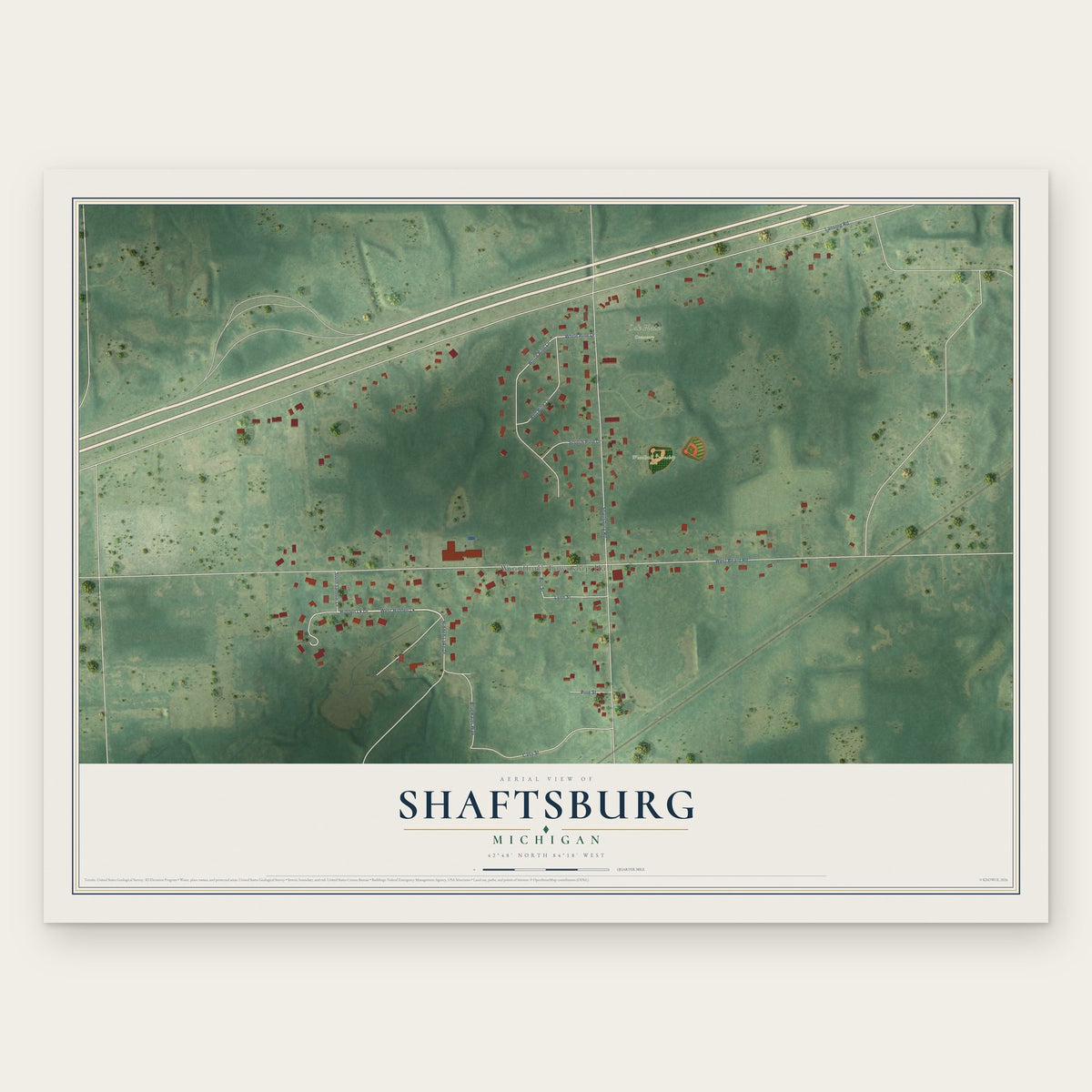 Shaftsburg, Michigan map print, the full design