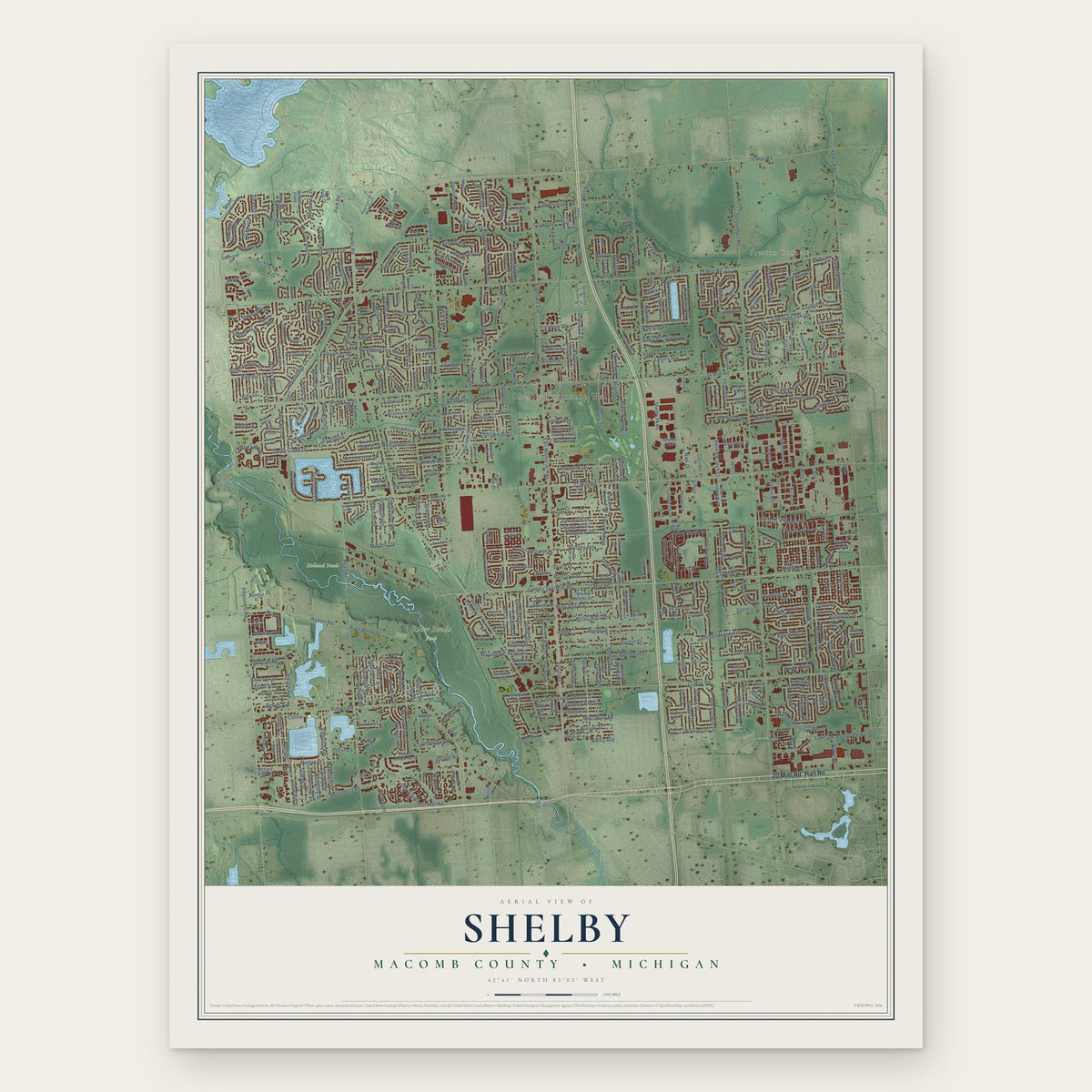 Shelby, Macomb County, Michigan map print, the full design