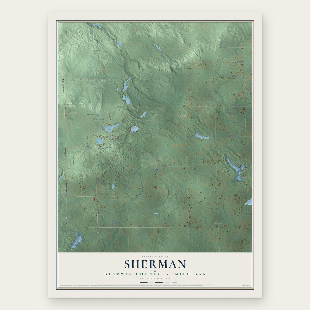 Sherman, Gladwin County, Michigan map print, the full design