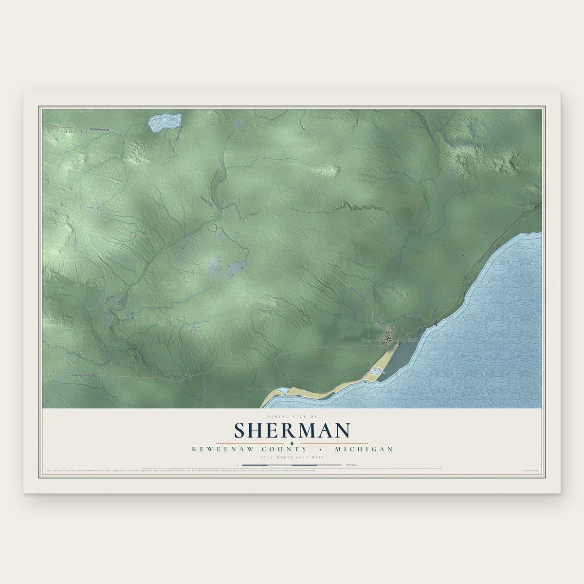 Sherman, Keweenaw County, Michigan map print, the full design