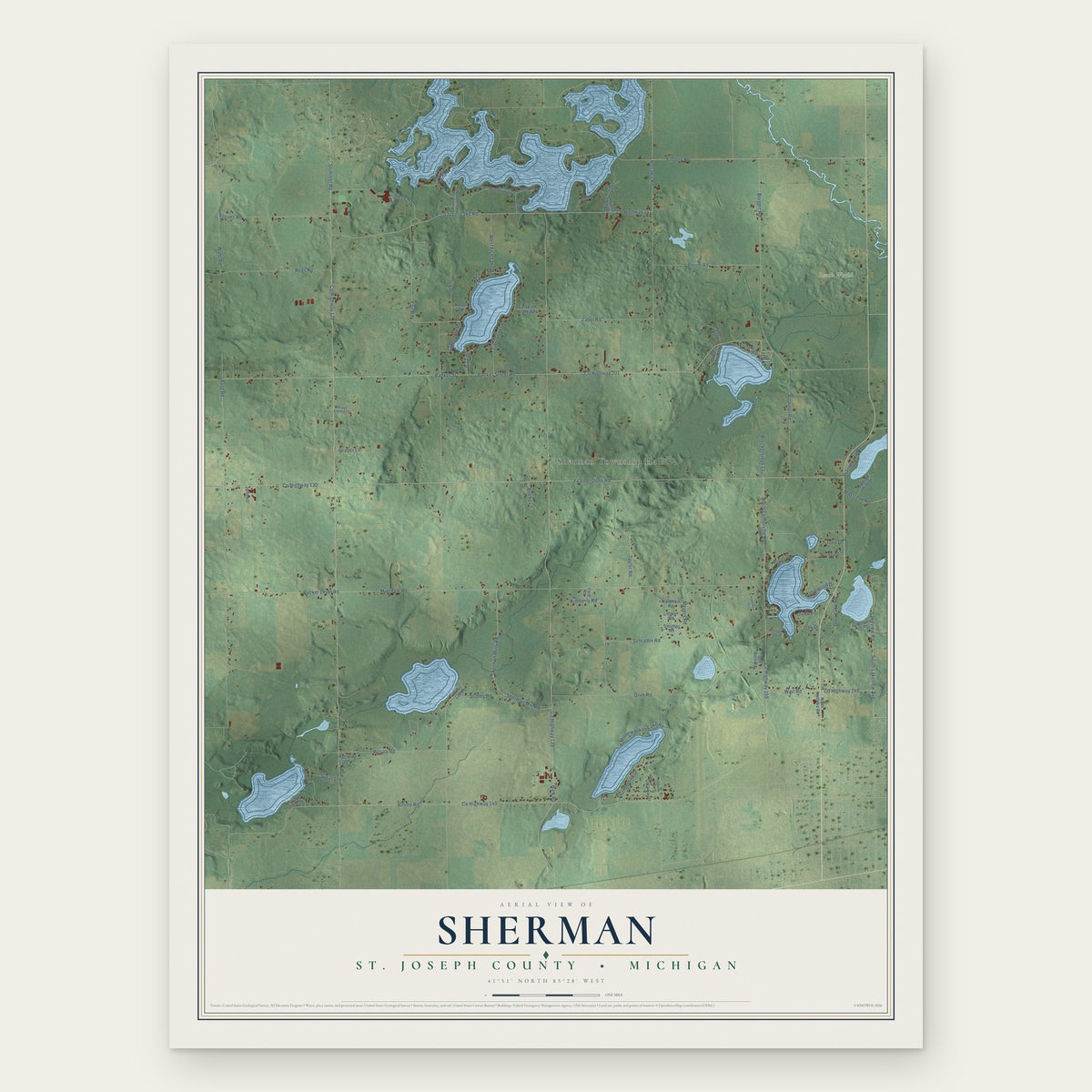Sherman, St. Joseph County, Michigan map print, the full design