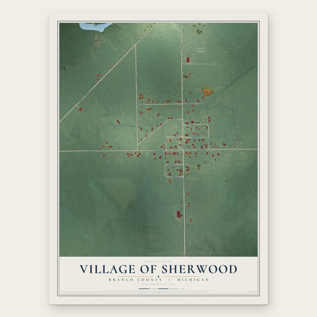 Sherwood, Michigan map print, the full design