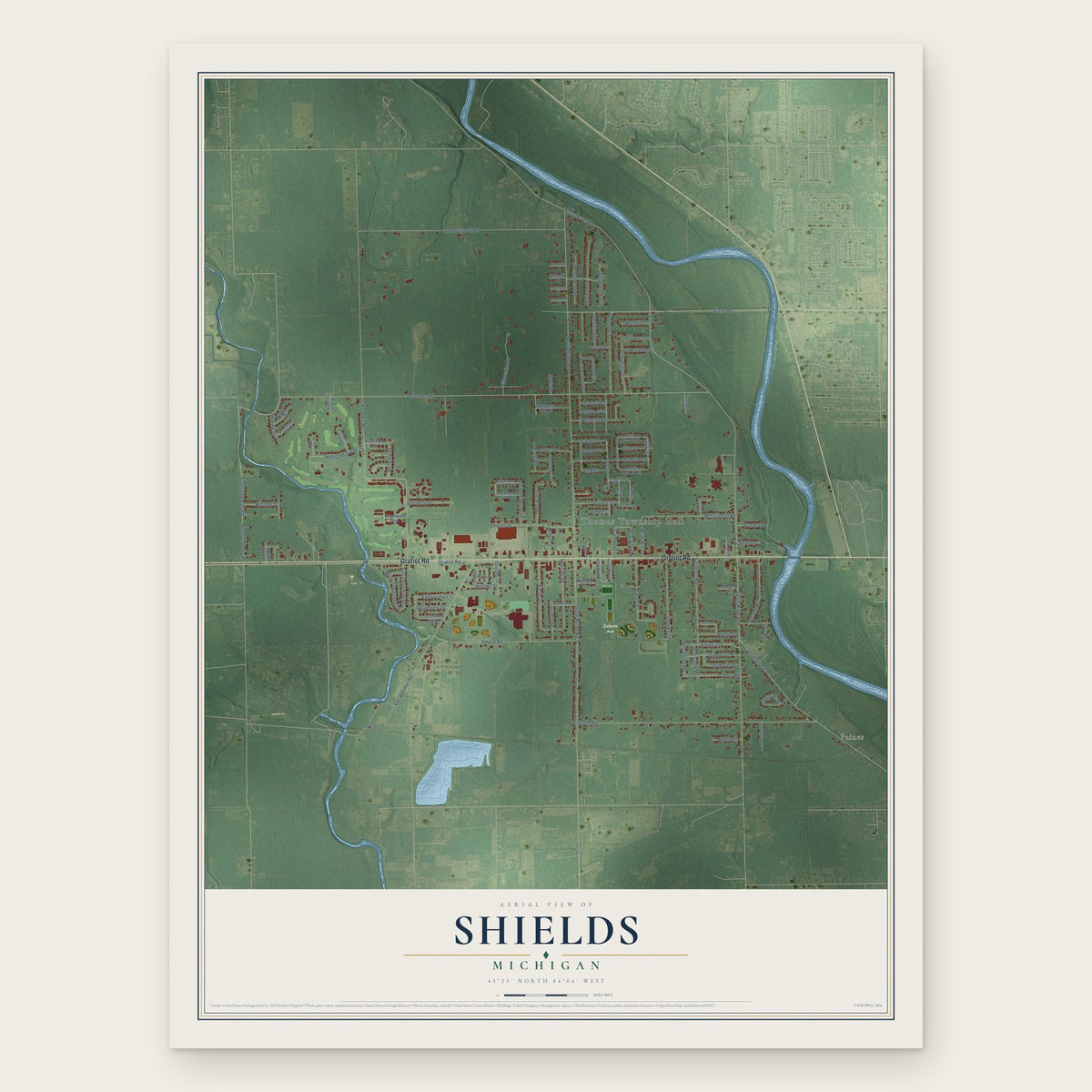 Shields, Michigan map print, the full design