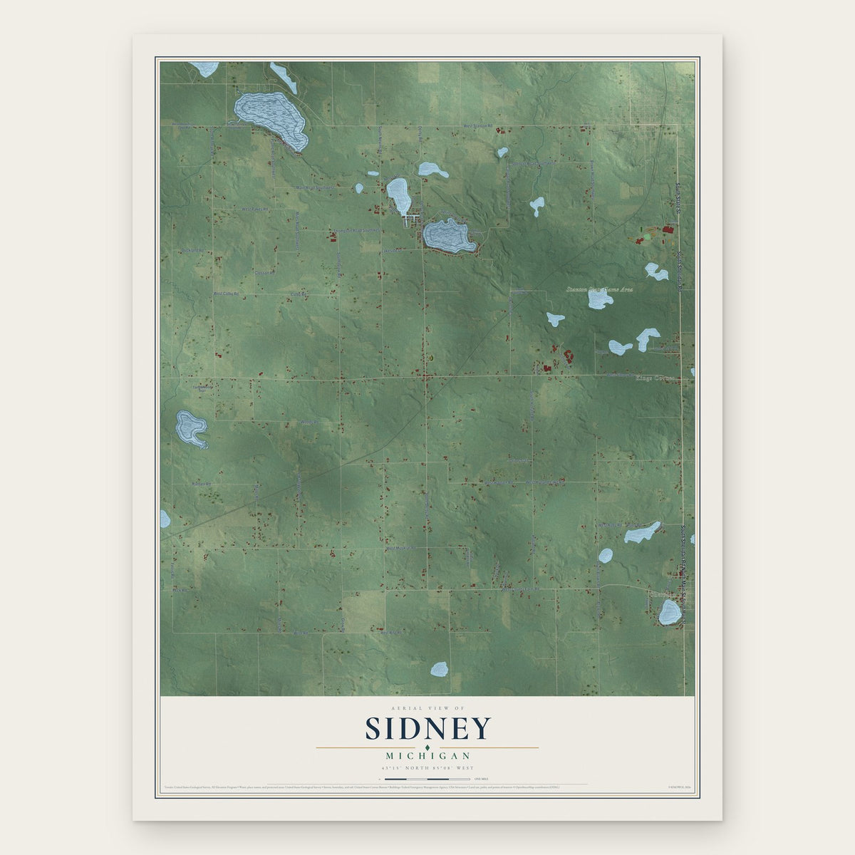 Sidney, Michigan map print, the full design