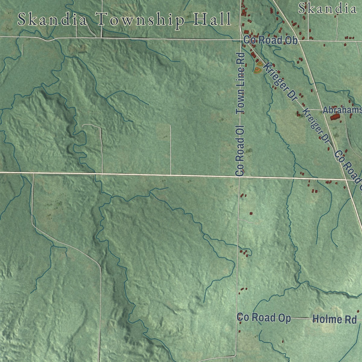 Close-up of the map of Skandia, Michigan print showing street and building detail