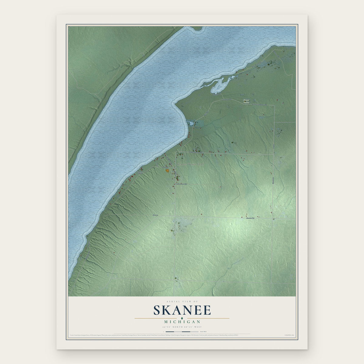 Skanee, Michigan map print, the full design