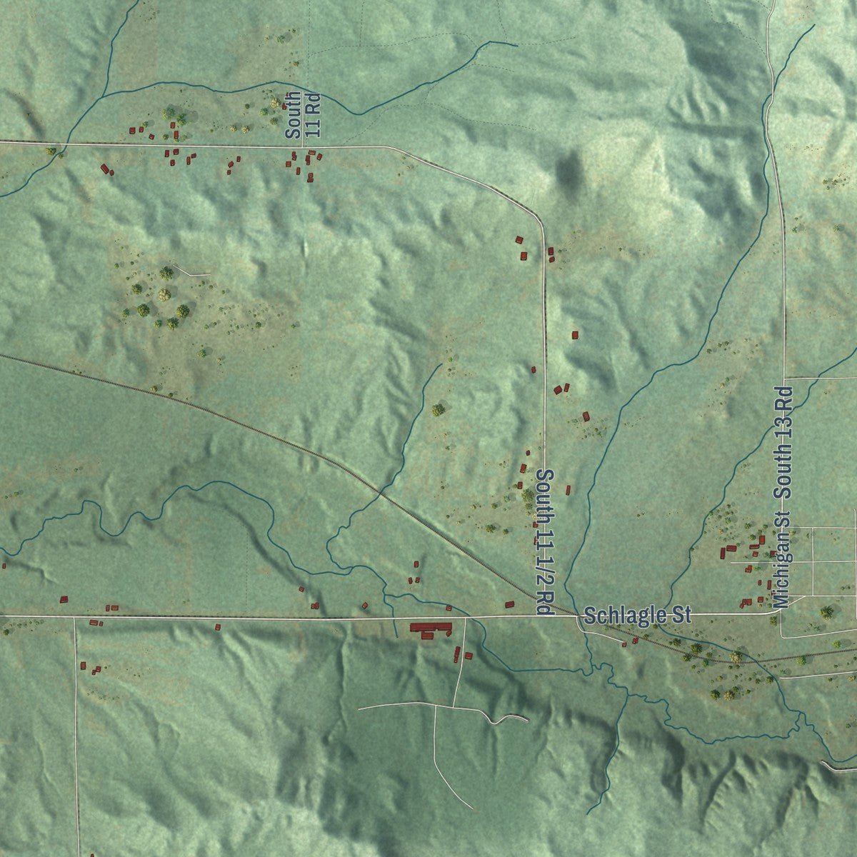 Close-up of the map of Slagle, Michigan print showing street and building detail