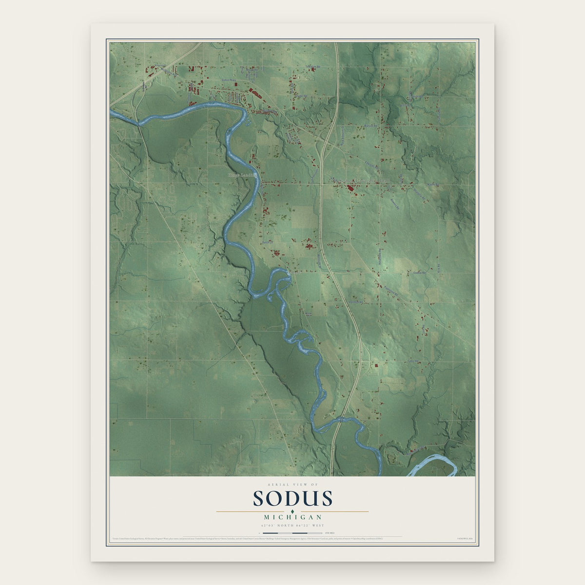 Sodus, Michigan map print, the full design