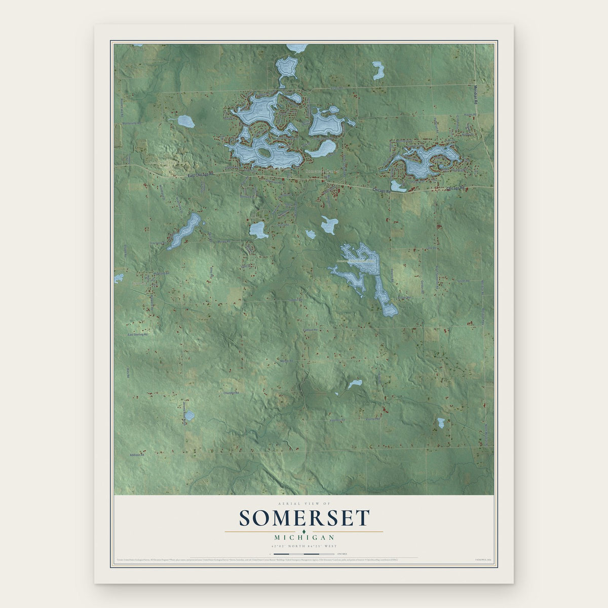 Somerset, Michigan map print, the full design