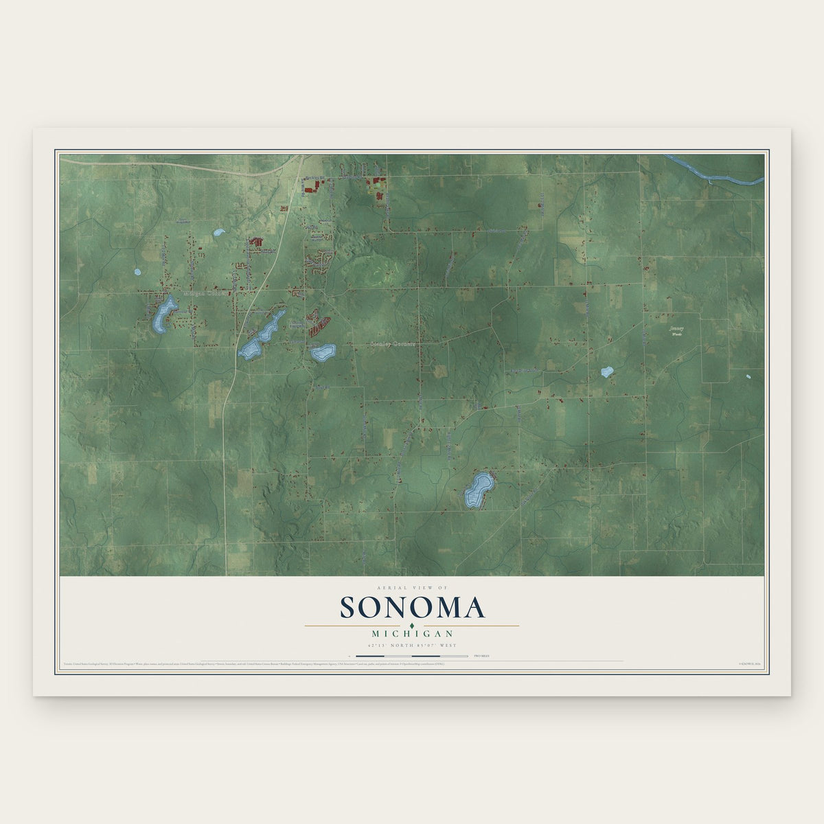 Sonoma, Michigan map print, the full design