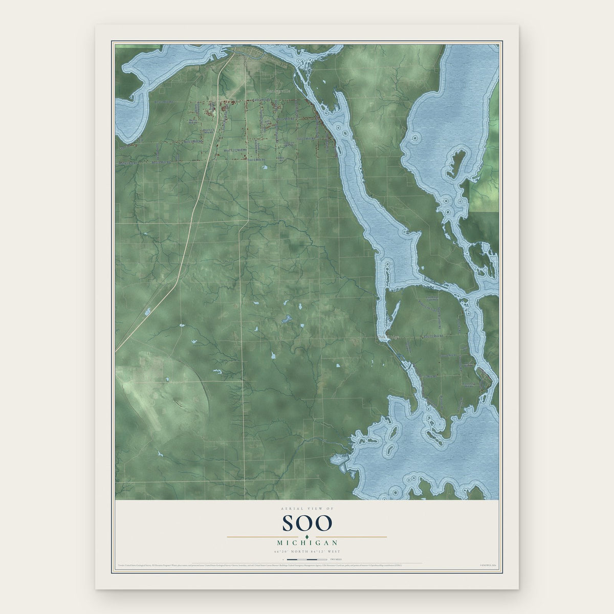 Soo, Michigan map print, the full design