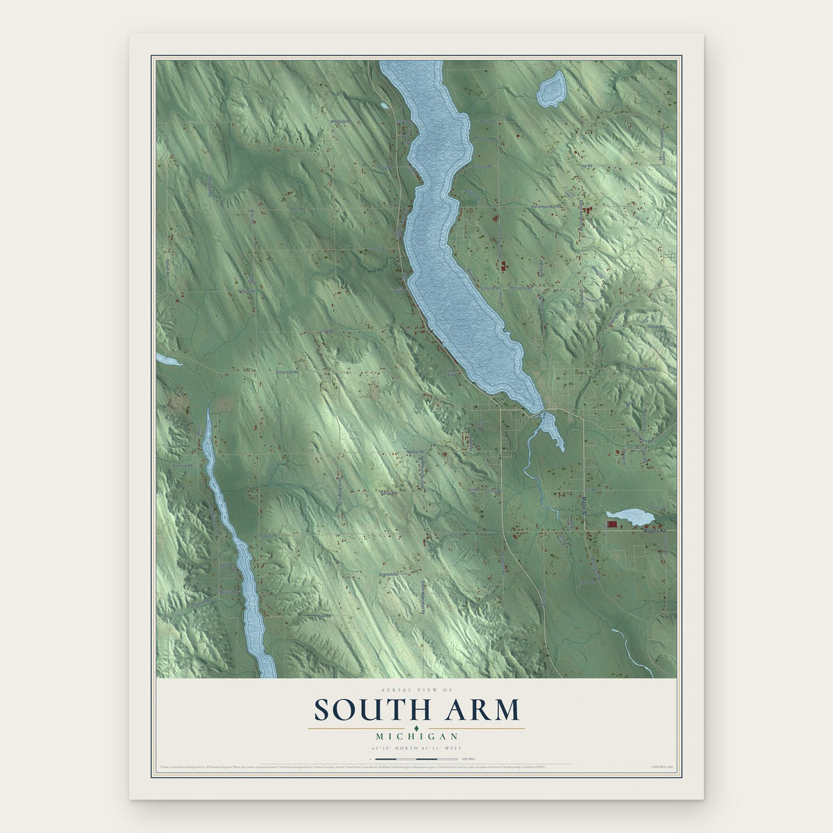 South Arm, Michigan map print, the full design