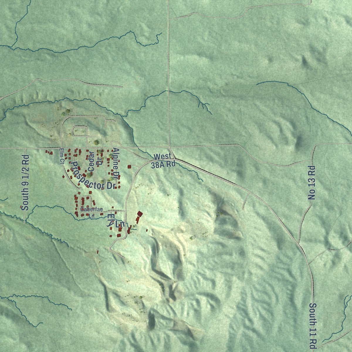 Close-up of the map of South Branch, Wexford County, Michigan print showing street and building detail