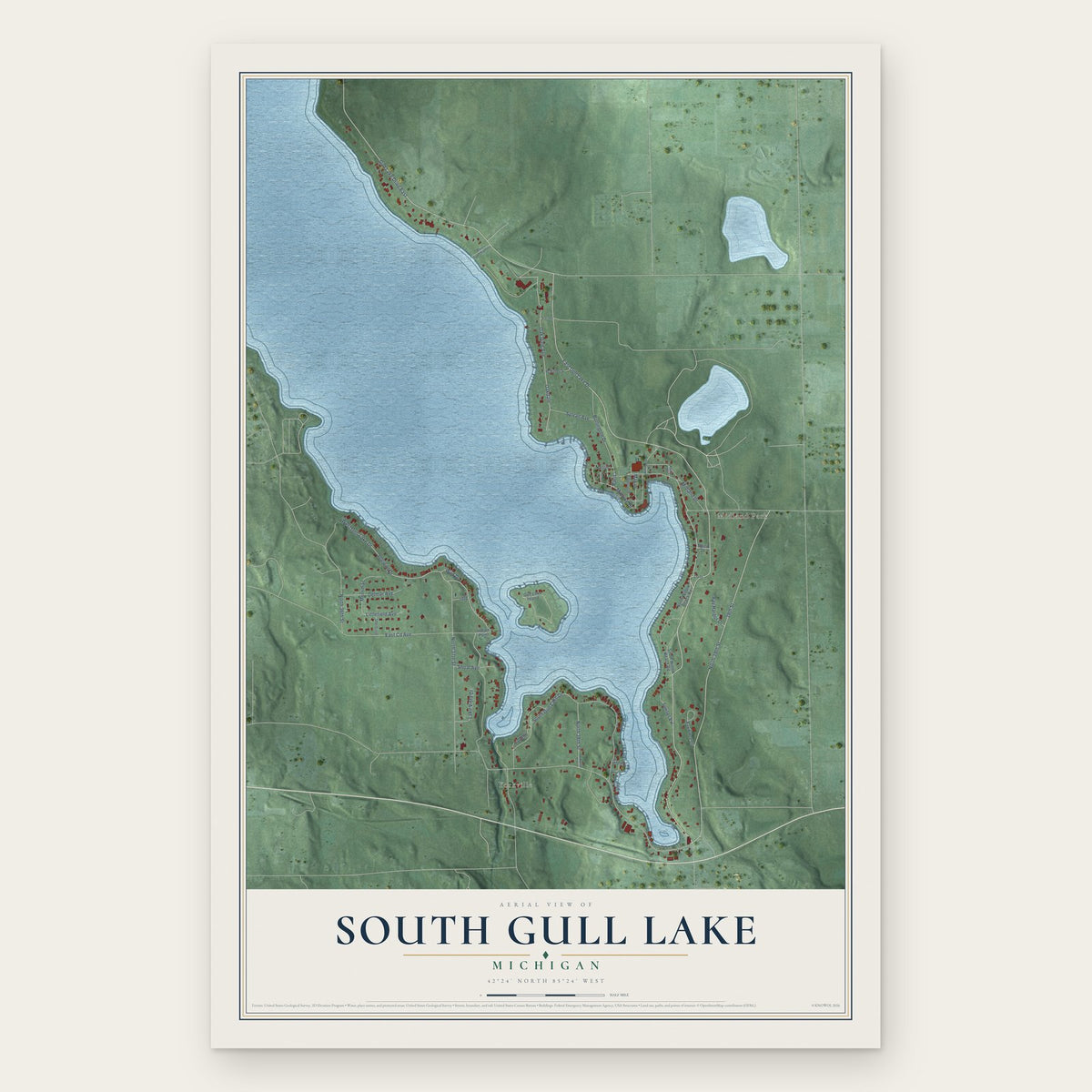 South Gull Lake, Michigan map print, the full design