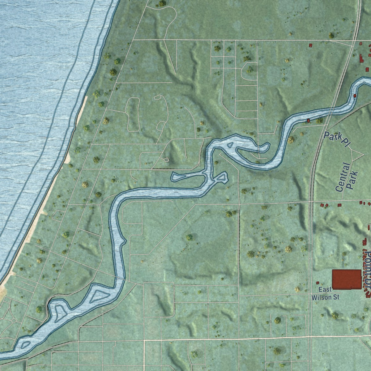 Close-up of the map of South Haven, Van Buren County, Michigan print showing street and building detail