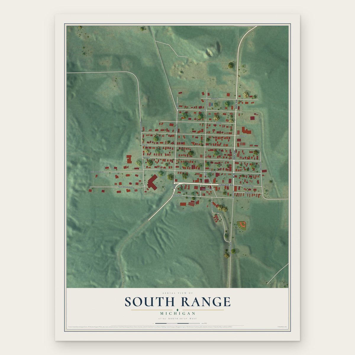 South Range, Michigan map print, the full design
