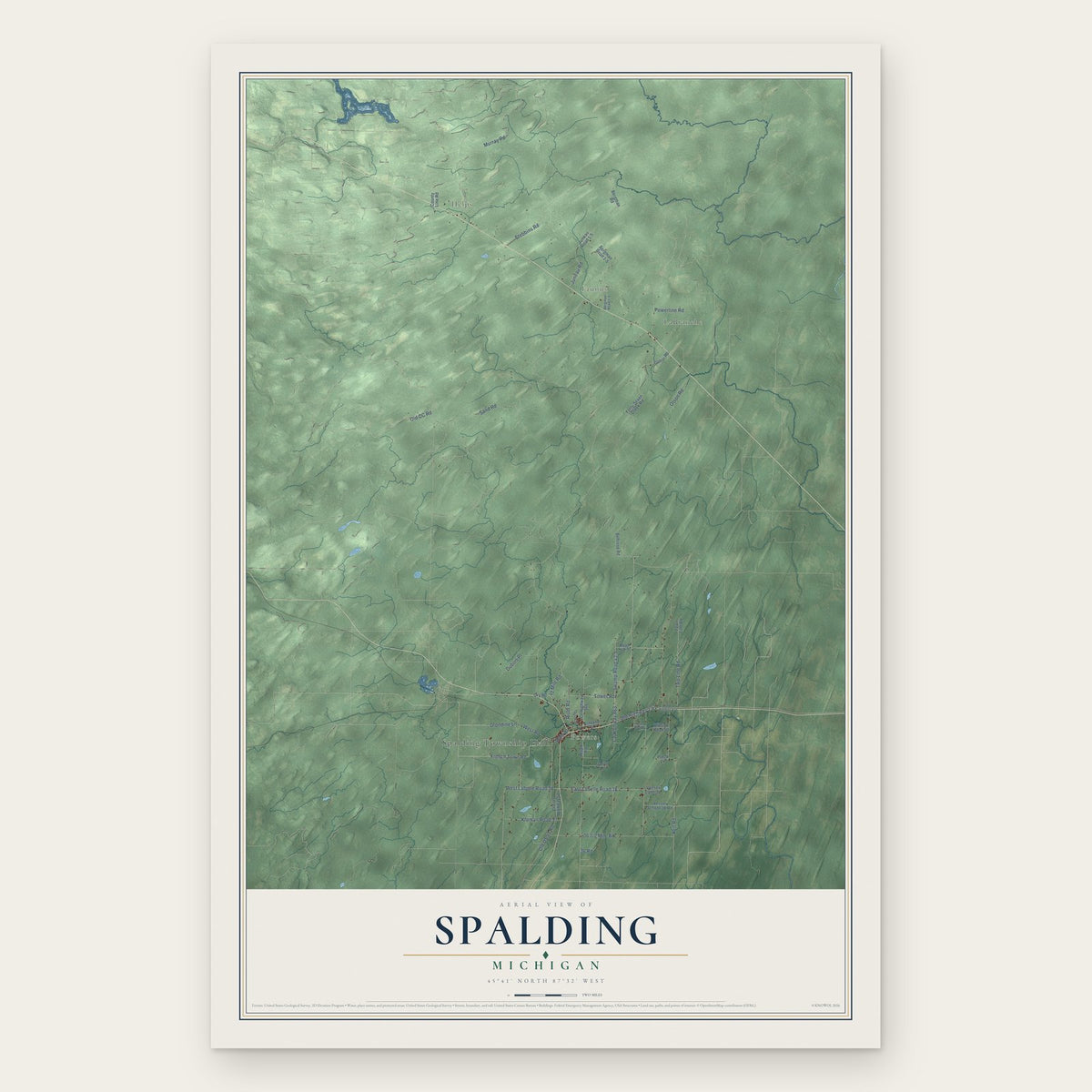 Spalding, Michigan map print, the full design