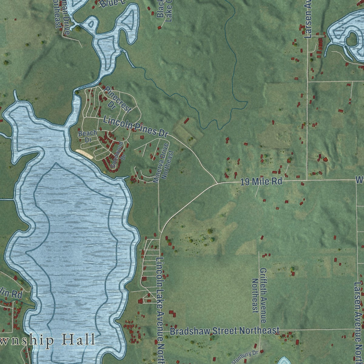 Close-up of the map of Spencer, Michigan print showing street and building detail