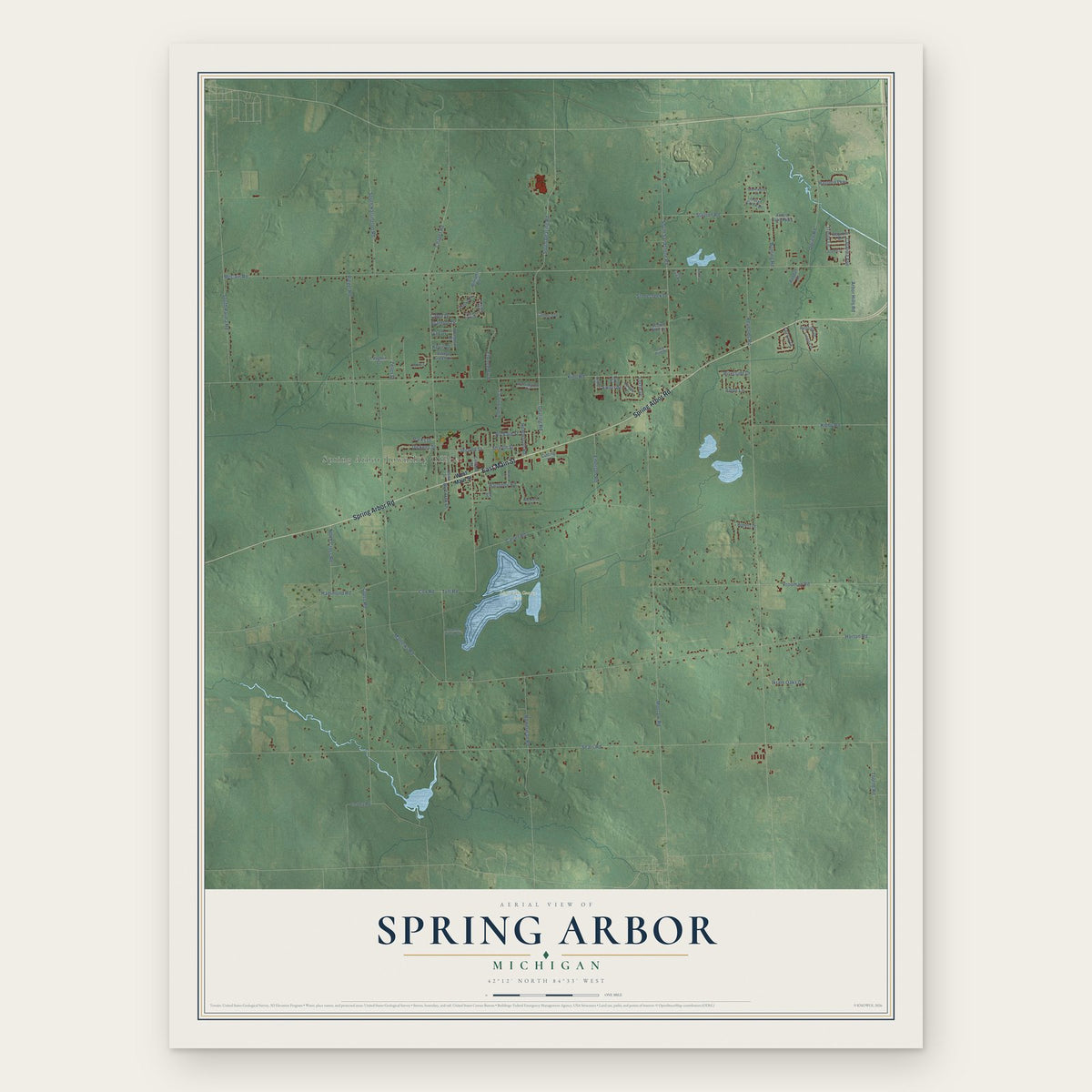 Spring Arbor, Michigan map print, the full design