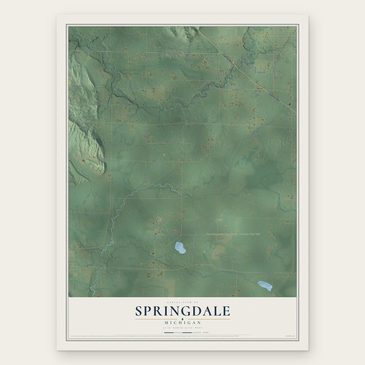 Springdale, Michigan map print, the full design
