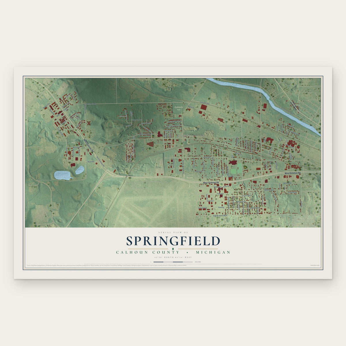 Springfield, Calhoun County, Michigan map print, the full design
