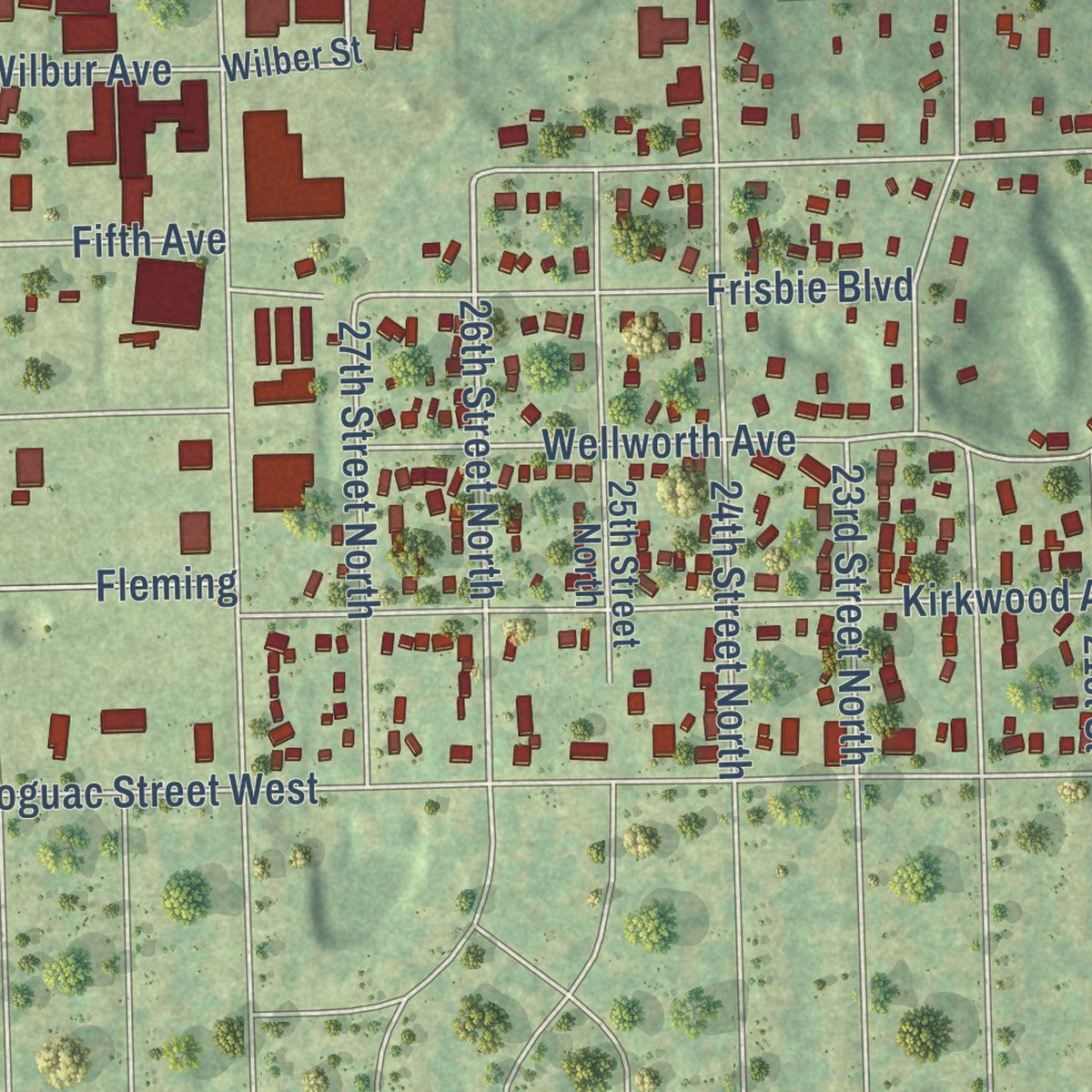Close-up of the map of Springfield, Calhoun County, Michigan print showing street and building detail