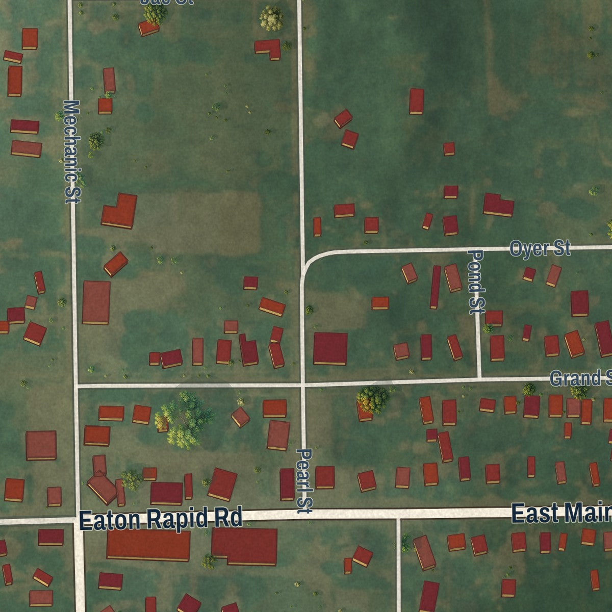 Close-up of the map of Springport, Michigan print showing street and building detail