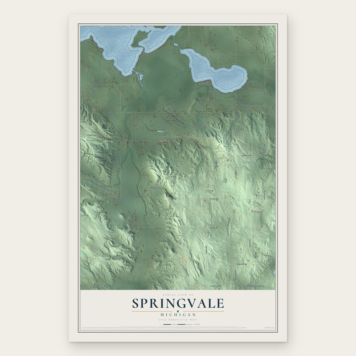 Springvale, Michigan map print, the full design