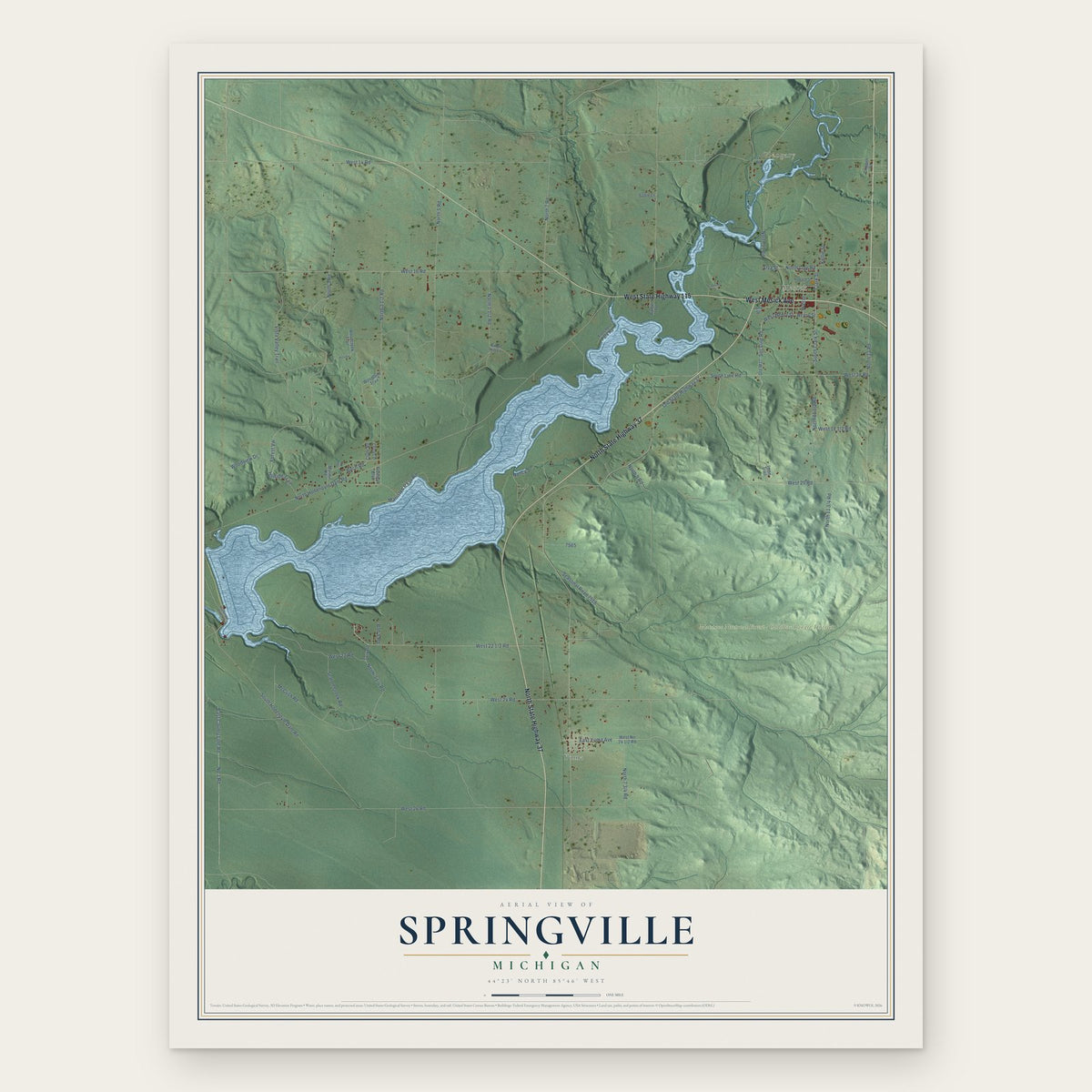 Springville, Michigan map print, the full design