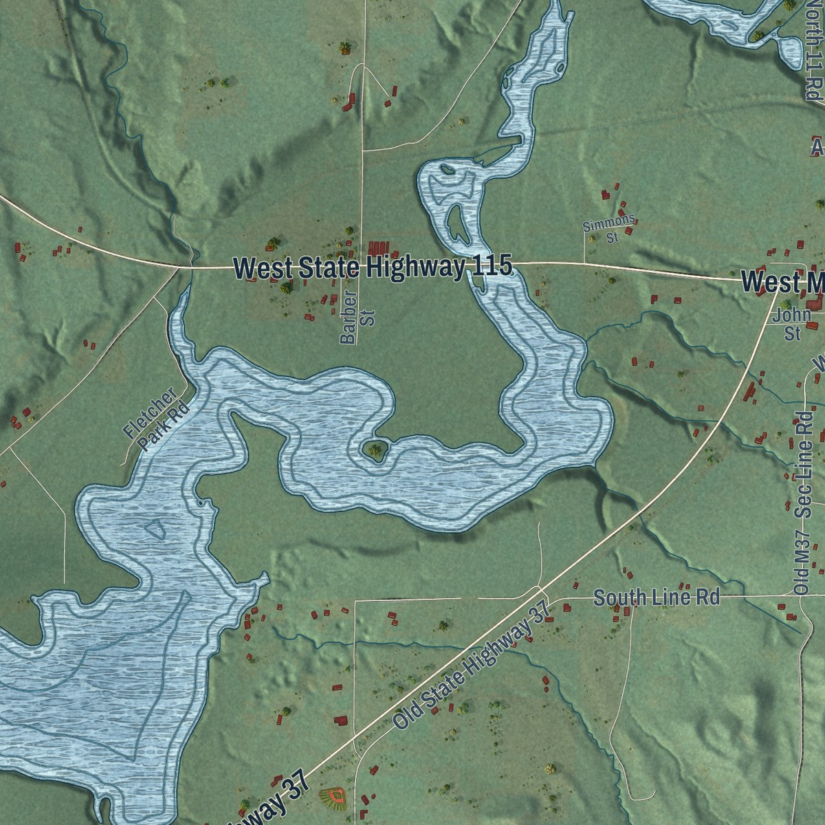 Close-up of the map of Springville, Michigan print showing street and building detail