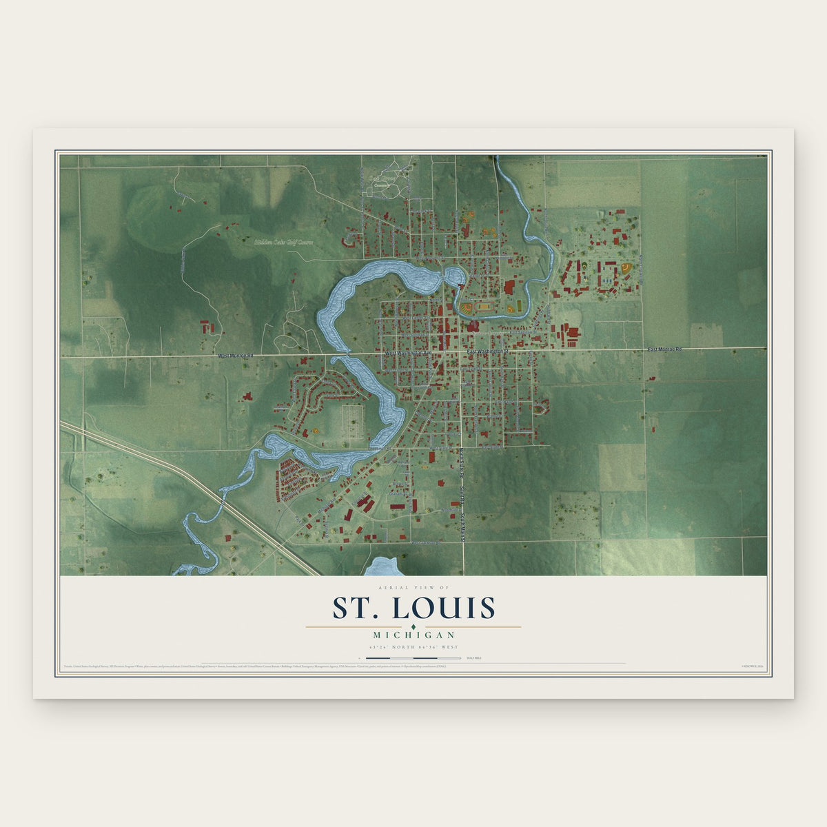 St. Louis, Michigan map print, the full design