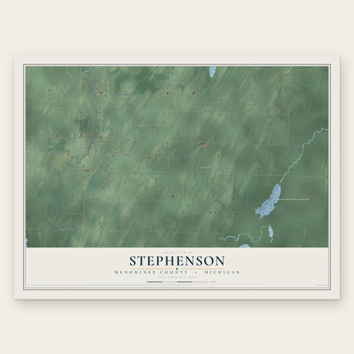 Stephenson, Menominee County, Michigan map print, the full design