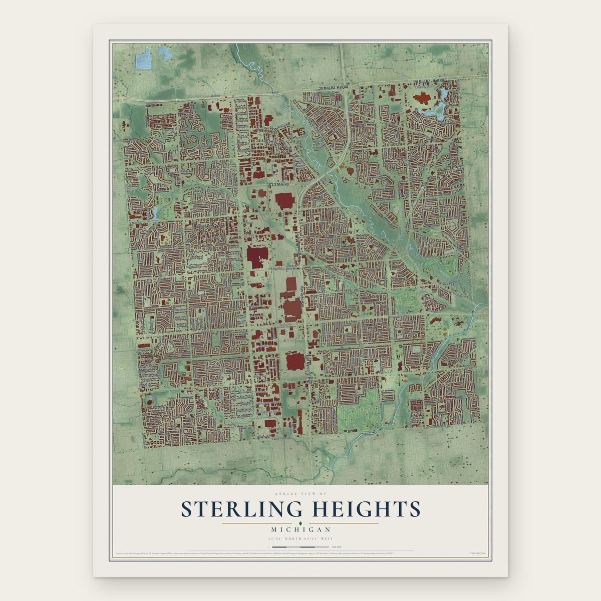 Sterling Heights, Michigan map print, the full design