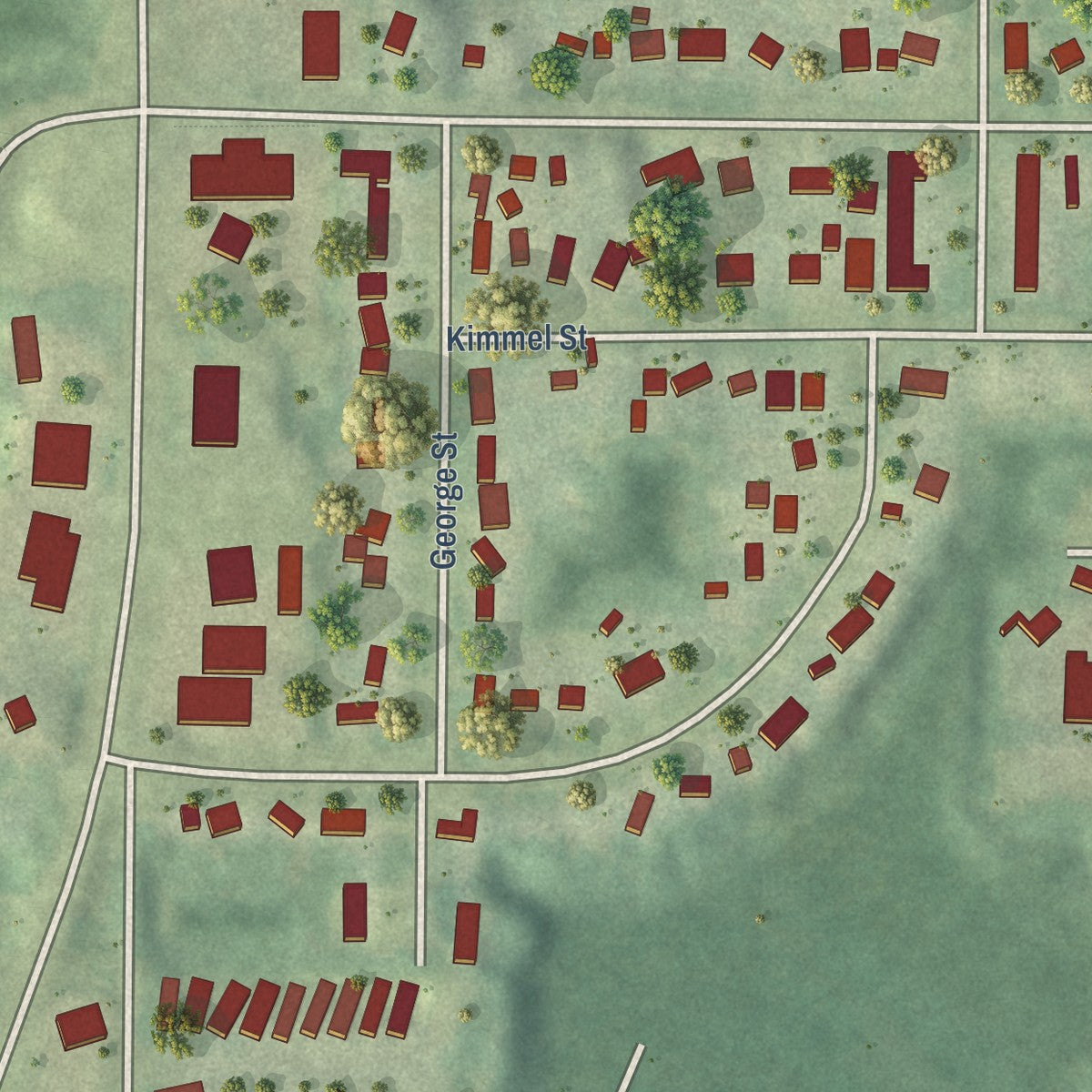 Close-up of the map of Stevensville, Michigan print showing street and building detail