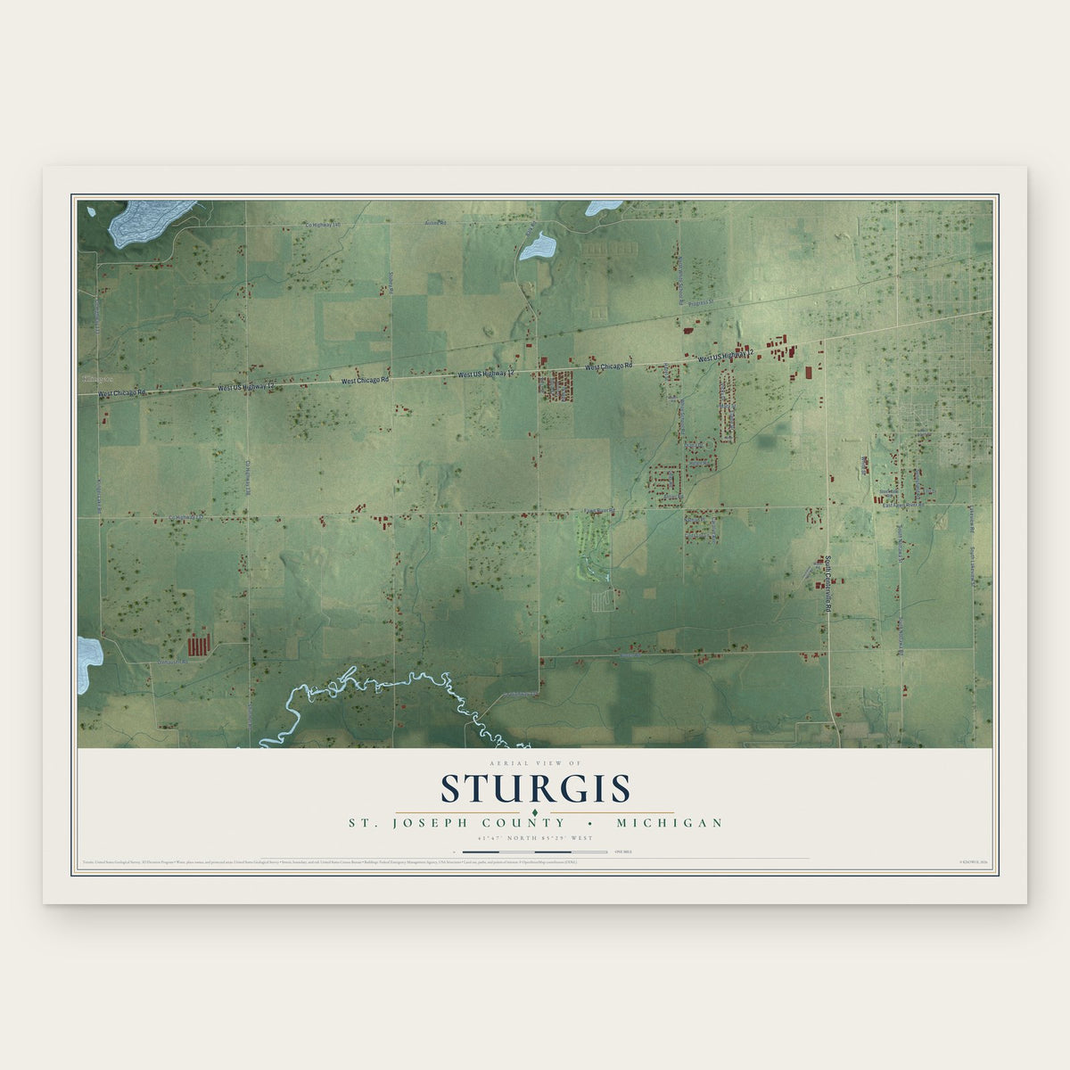 Sturgis, St. Joseph County, Michigan map print, the full design