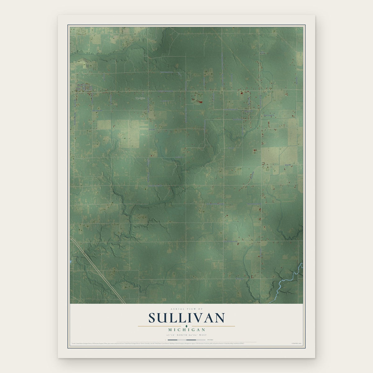 Sullivan, Michigan map print, the full design