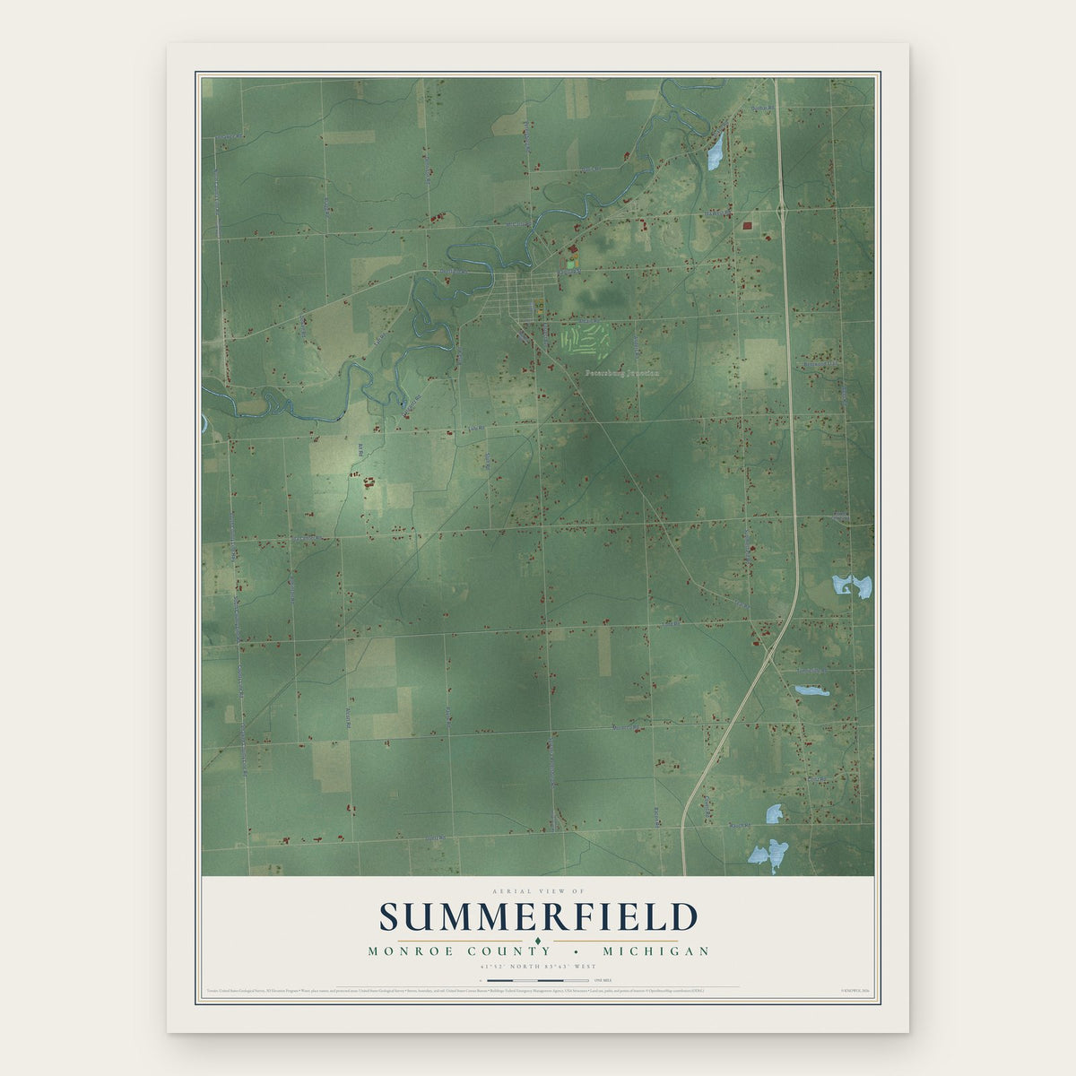 Summerfield, Monroe County, Michigan map print, the full design
