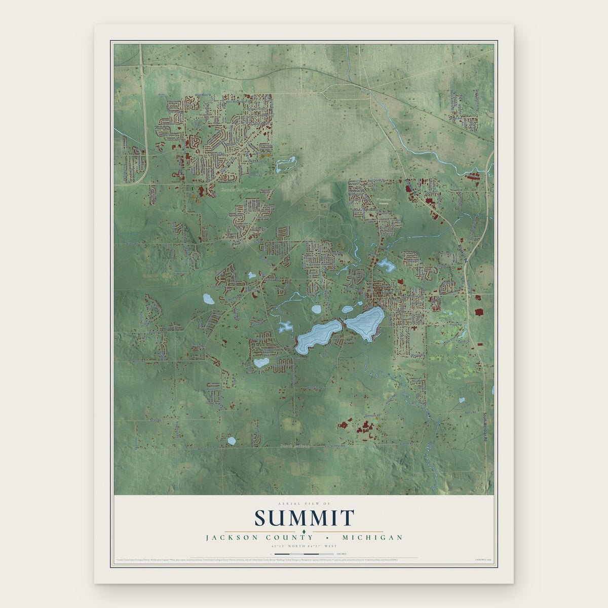 Summit, Jackson County, Michigan map print, the full design
