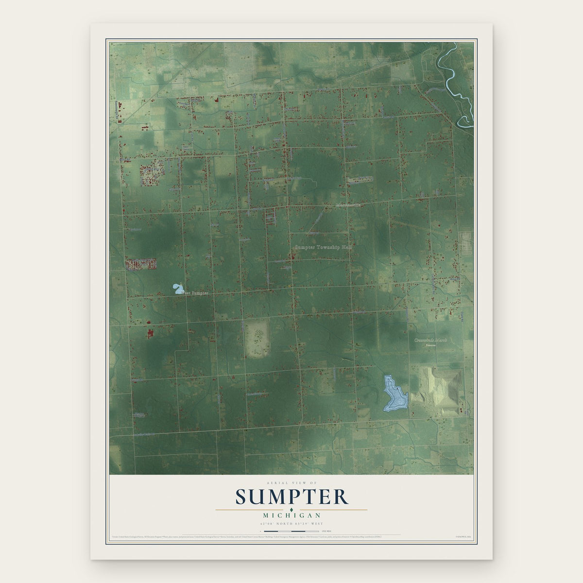 Sumpter, Michigan map print, the full design