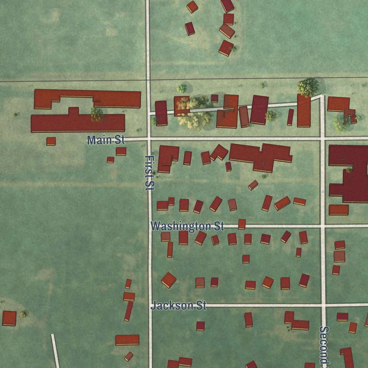 Close-up of the map of Sunfield, Michigan print showing street and building detail