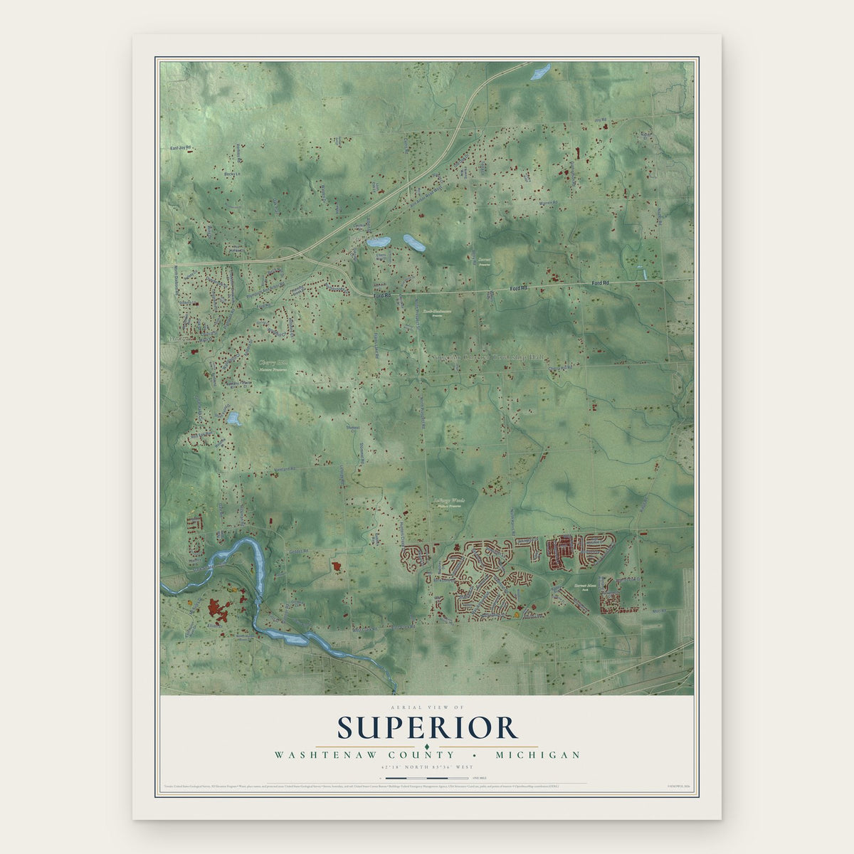 Superior, Washtenaw County, Michigan map print, the full design