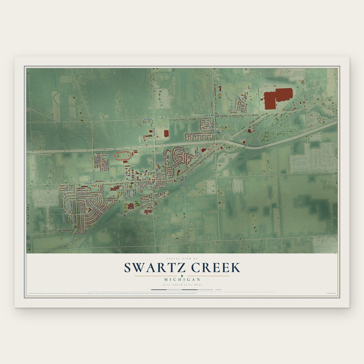 Swartz Creek, Michigan map print, the full design
